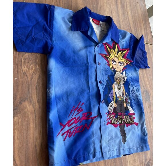 YuGiOh 1996 RARE Vintage Anime All Over Print Button Up Shirt Blue Black size S - Picture 2 of 7